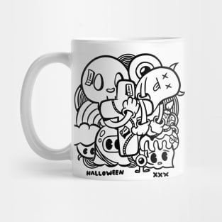 Halloween monster illustration. Doodle style. Mug